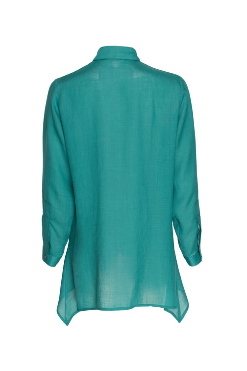 4 Button Uneven Hem Shirt - Verde Ramie 3403