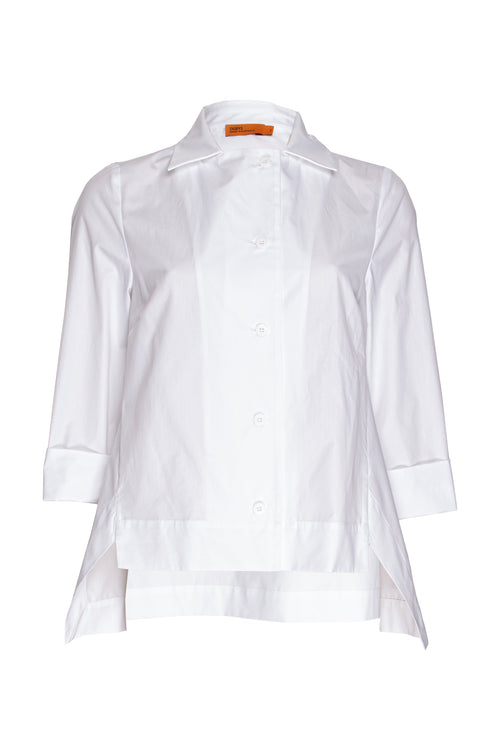 Open Collar Shirt - White Cotton 3337