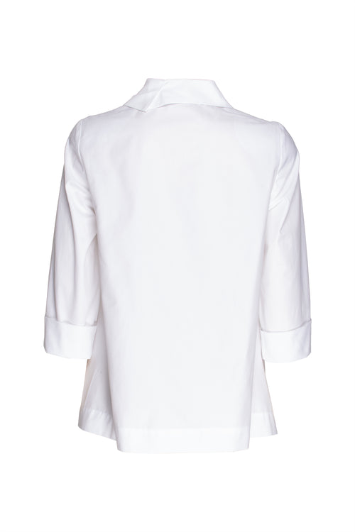 Open Collar Shirt - White Cotton 3337