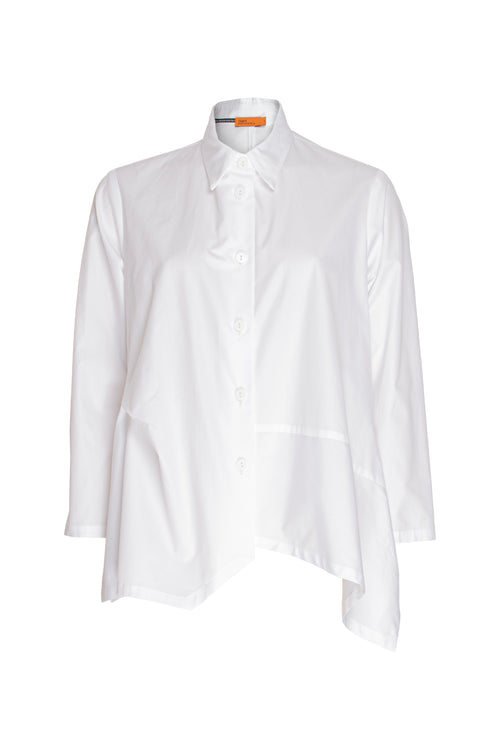 Asymmetric Angle Shirt - White Cotton 3411