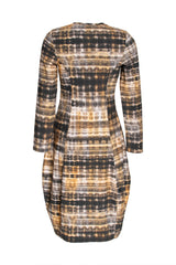 Long Sleeve Vee Neck Dress - Olive Print Jersey 4651