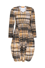 Long Sleeve Vee Neck Dress - Olive Print Jersey 4651