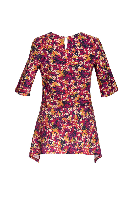 Short Sleeve Side Angle Top - Plum/Navy Print Jersey 5035