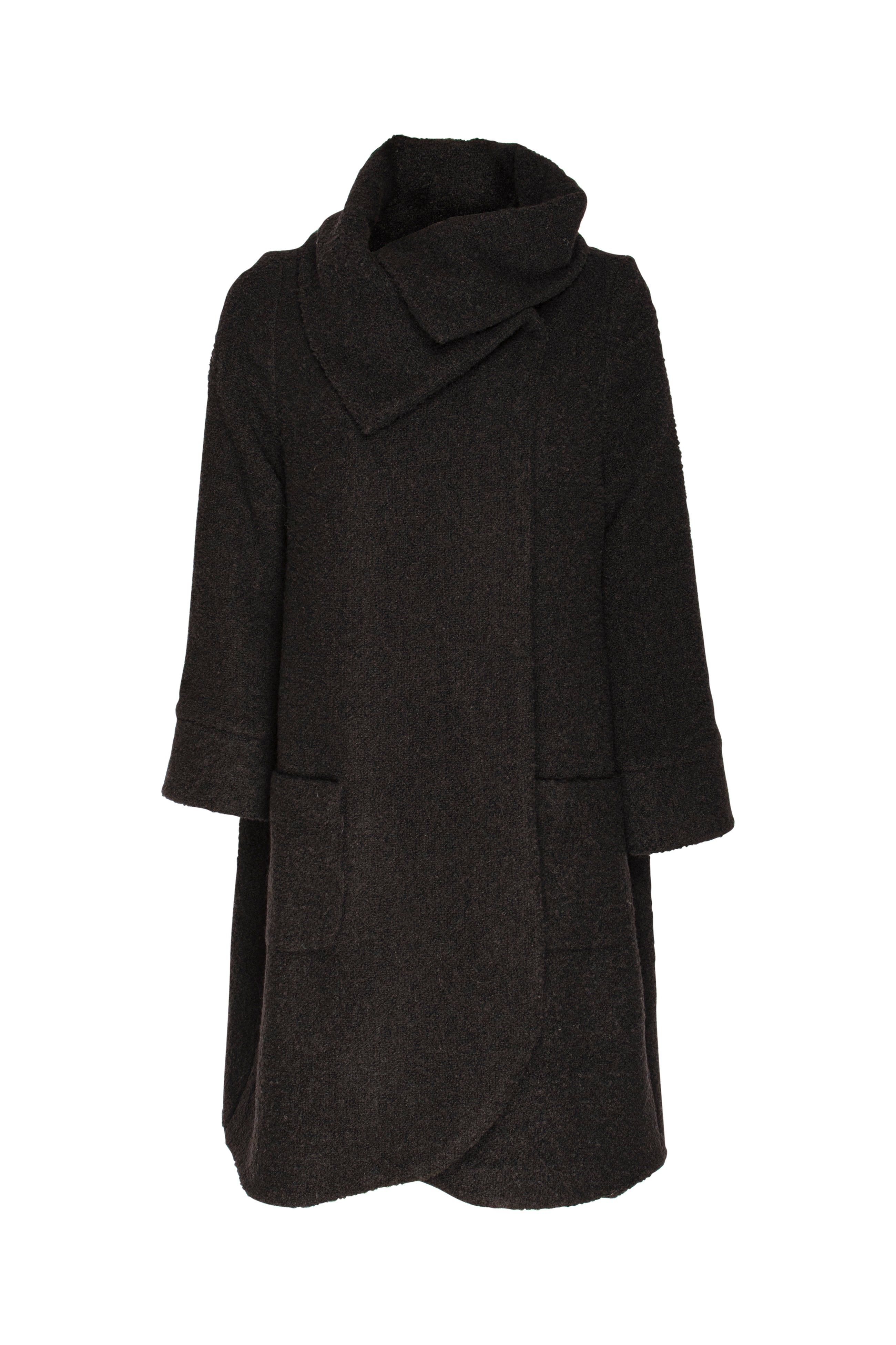 Crossover Collar Coat - Black Texture 5017