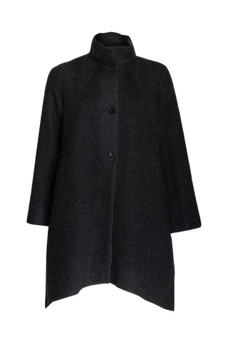 Drop Collar Long Coat - Black 5020