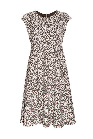 Zip Front Panel Dress - Beige/Chocolate Print Jersey 4225