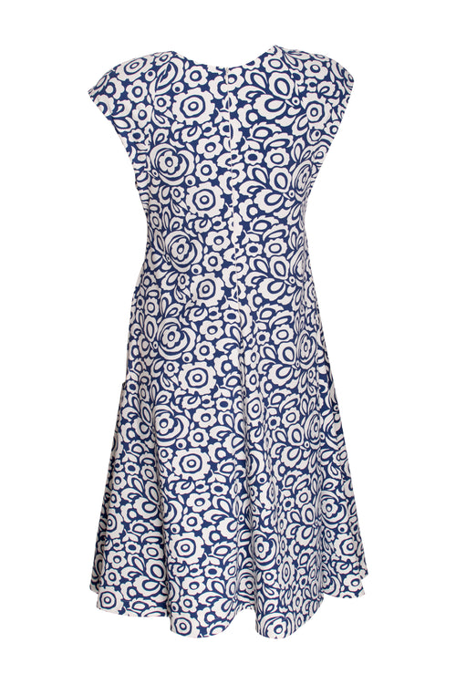 Cap Sleeve Swing Dress - Indigo/Vanilla Print Jersey 4231