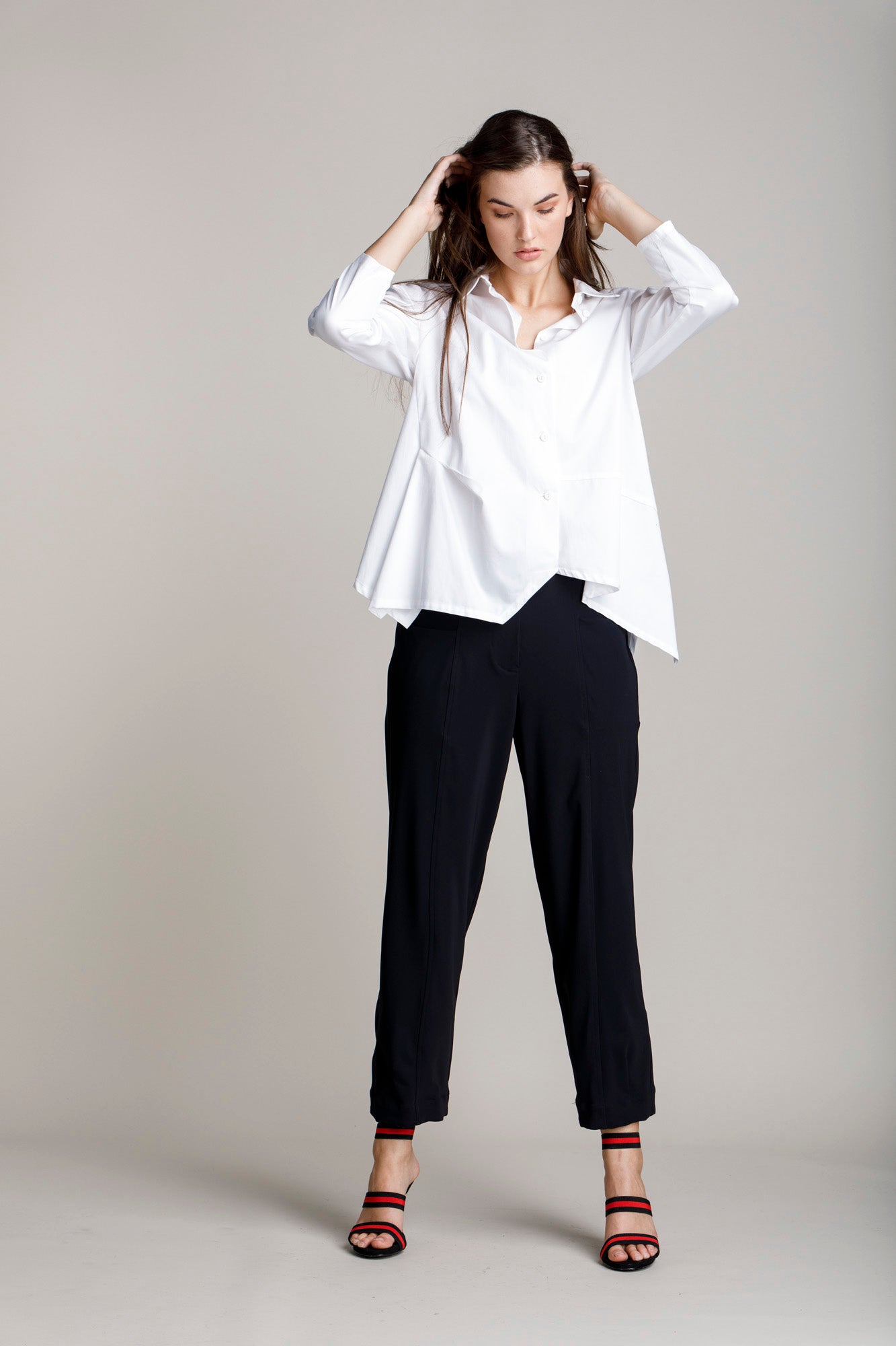 Asymmetric Angle Shirt - White Cotton 5048