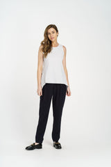 Dark Navy Elastic Waist Pleated Pant 4254