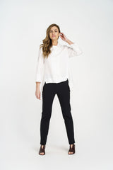Linen Open Collar Shirt - White 5940