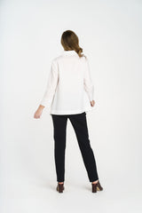Linen Open Collar Shirt - White 5940
