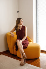 Wine V Neck Angle Hem Dress 6286