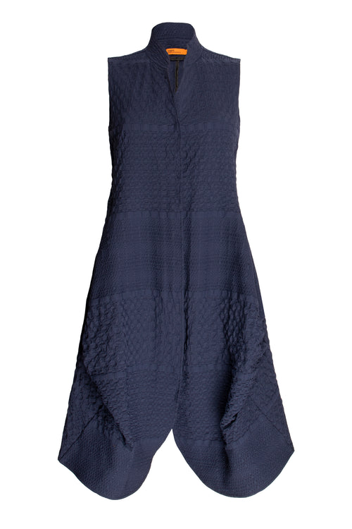 Long Tucked Vest - Indigo Jacquard 9755