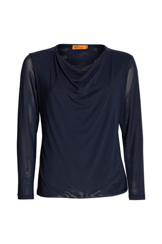 Drape Neck Long Sleeve Top - Charcoal Mesh 4241