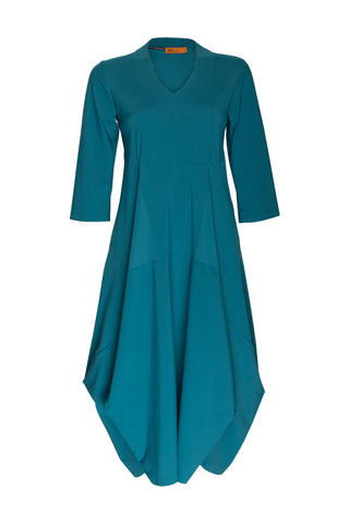Indigo 3/4 Sleeve Vee Neck Multipanel Dress 5053