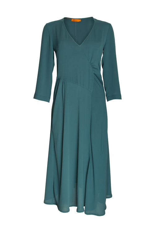 Vee Neck Angle Seam Dress - Teal Blue 2271
