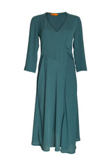 Vee Neck Angle Seam Dress - Teal Blue 2271