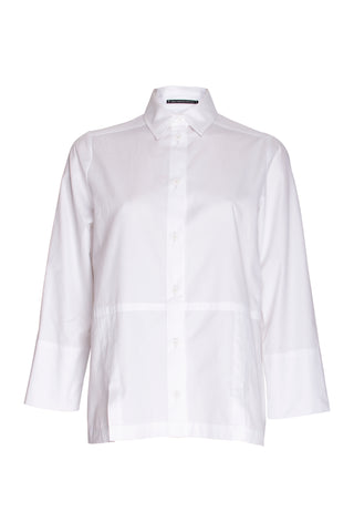 Back Button Short Sleeve Shirt - Black/White Print 6041
