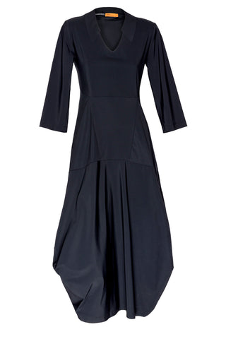 Short Sleeve Bell Panel Dress - Dark Navy 8617