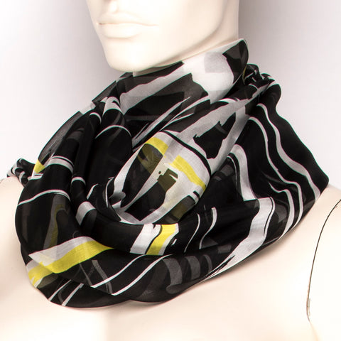 Navy Stripe Silk Scarf E010