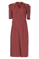 Rust Geometric Tuck Sleeve V Neck Dress 6261