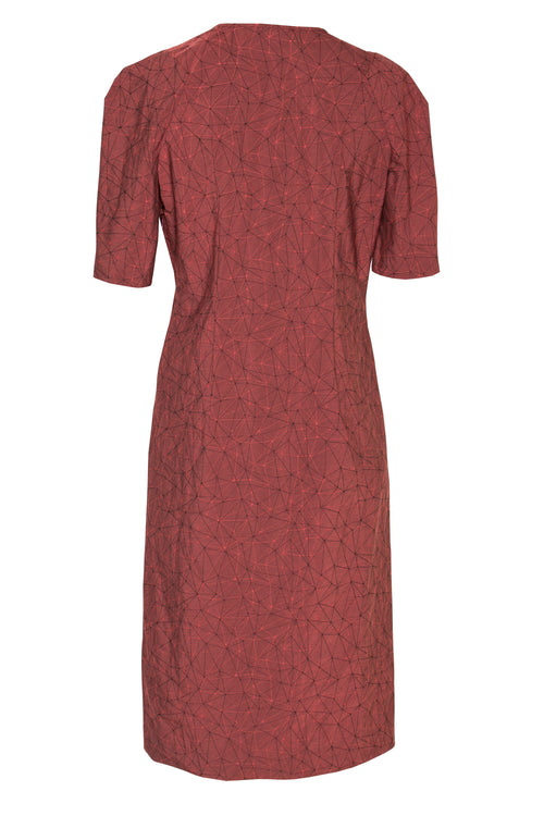 Rust Geometric Tuck Sleeve V Neck Dress 6261