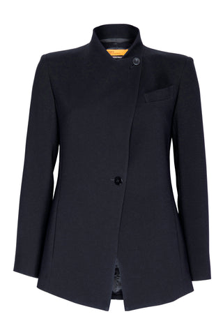 High Revere Collar Jacket - Black Slub Linen 6050