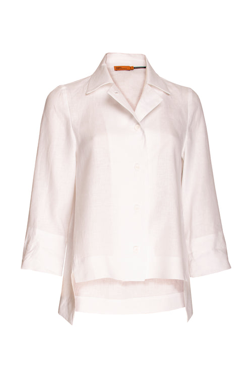 Linen Open Collar Shirt - White 5940