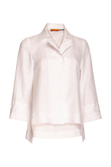 Linen Open Collar Shirt - White 5940