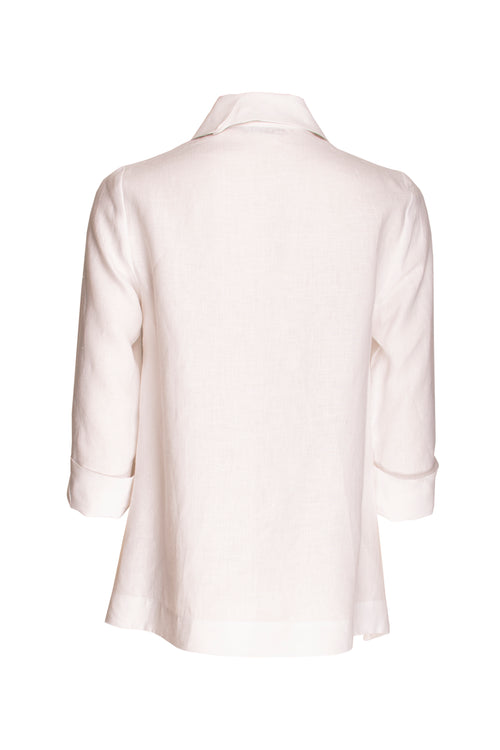 Linen Open Collar Shirt - White 5940
