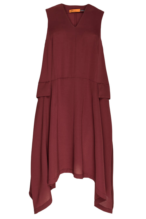 Wine V Neck Angle Hem Dress 6286