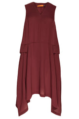 Wine V Neck Angle Hem Dress 6286