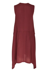 Wine V Neck Angle Hem Dress 6286